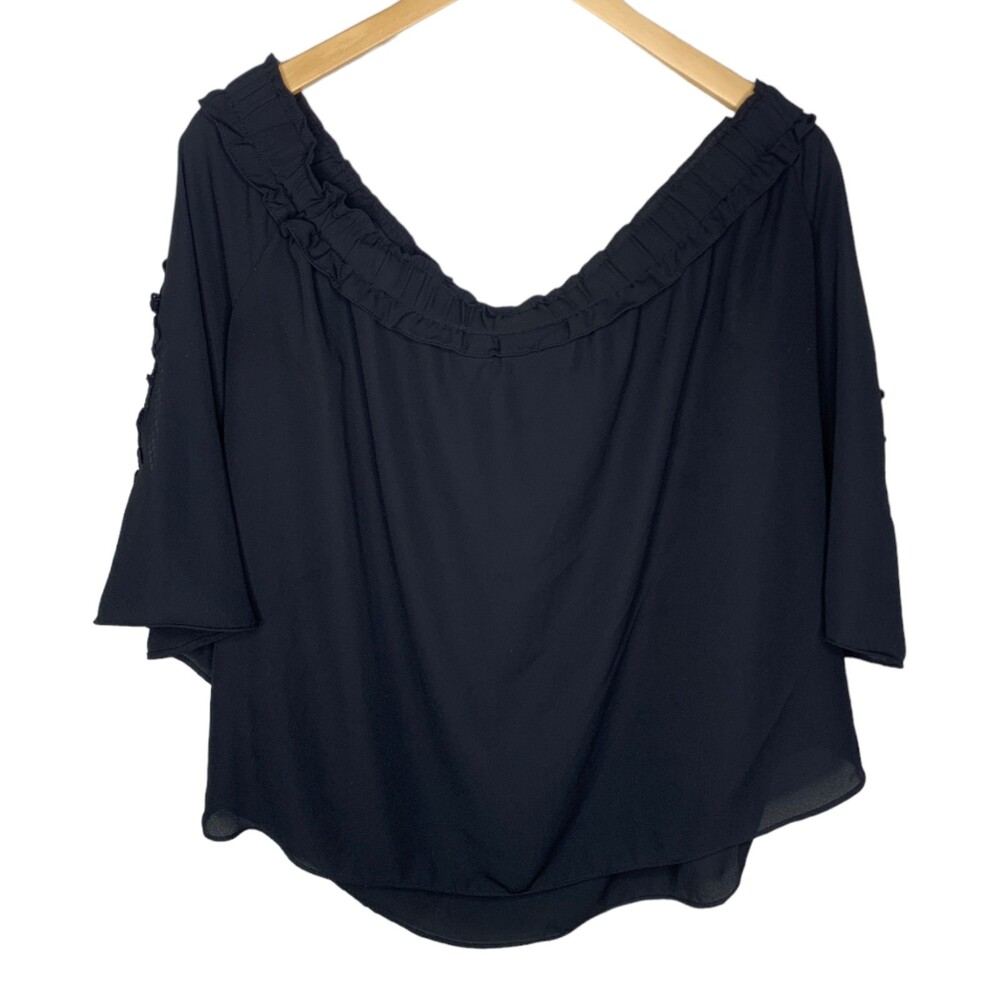 New York and Company ruched off shoulder top black size XL